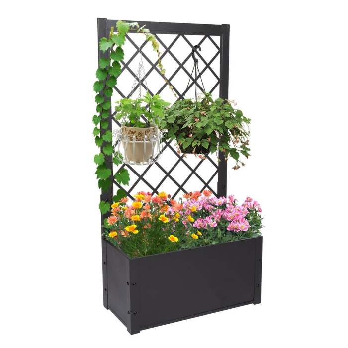 Metal Raised Bed with Trellis, Elevated Garden Planter Box for Patio, Yard, Free Standing Outdoor Container Bed