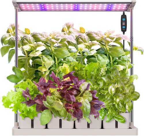 Indoor Herb Garden Hydroponic Growing System, Plant Germination Starter Kits with Timed LED Grow Lamp, 4 Removable Water Tanks 29.5in Adjustable Height Smart Planter