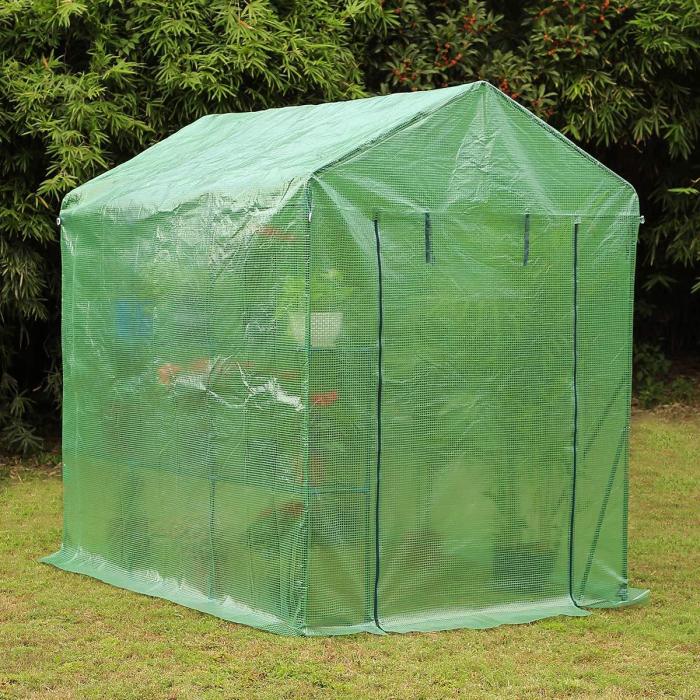 4.6'x7'x6.4' Portable Walk-in Greenhouses w/ 2 Tier 6 Shelves, Green