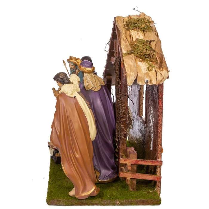 9-Inch Nativity Set with 12-Inch Wooden Stable, 8 Piece Set