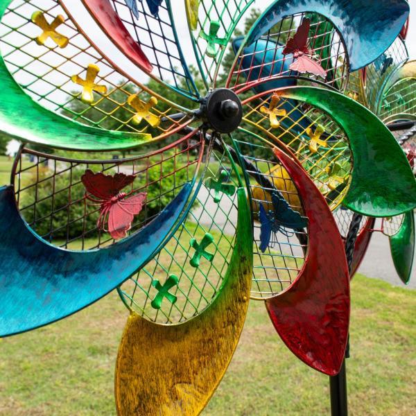 Double Colorful Pinwheel Wind Spinner