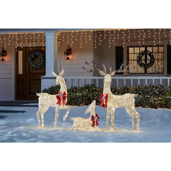 Large 3-Piece LED Lighted Holiday Deer Family - 60  Buck, 52  Doe & 28  Fawn - 360 Clear LED Lights