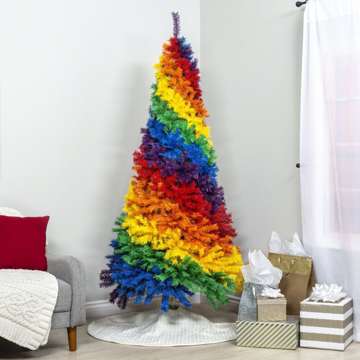 7ft Artificial Rainbow Full Fir Christmas Tree Holiday Decor w/ Metal Stand