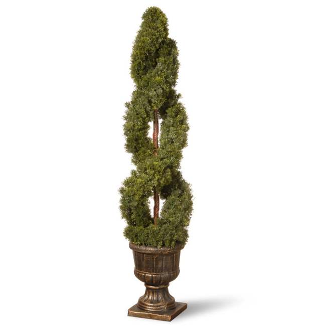 54-inch Double Cedar Spiral Tree with Decorative Urn - Green