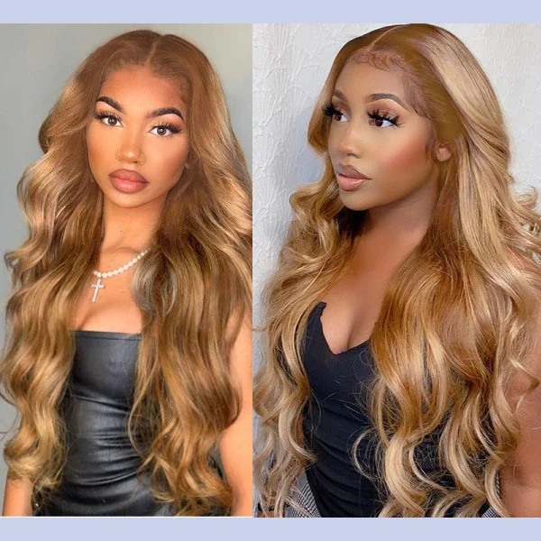 Honey Blonde Color 13X4 Lace Frontal Body Wave Wig Human Hair