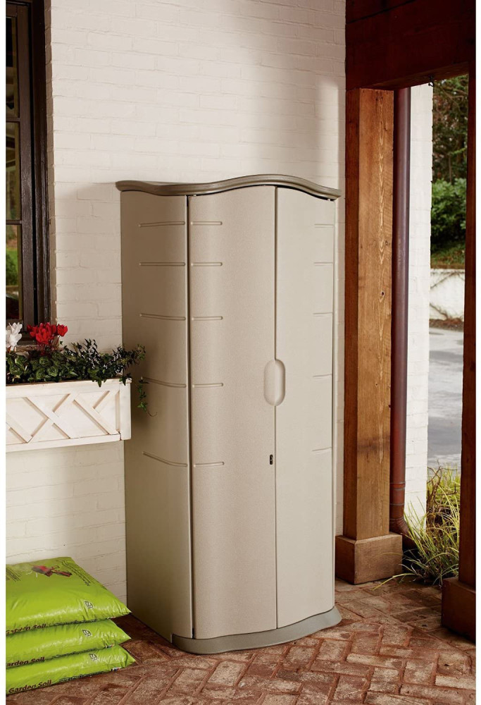 Vertical Resin Weather Resistant Outdoor Garden Storage Shed, 2x2.5 Feet, Olive and Sandstone