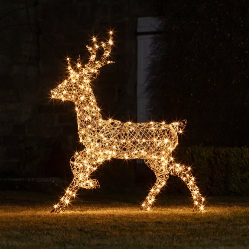 Brown Rattan Stag Reindeer Light Up Outdoor Figure