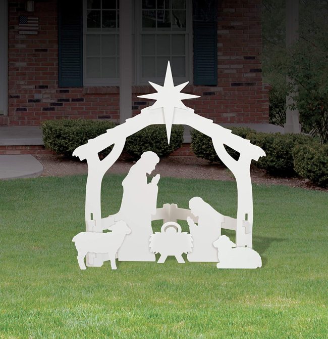 Outdoor White Nativity Scene Display