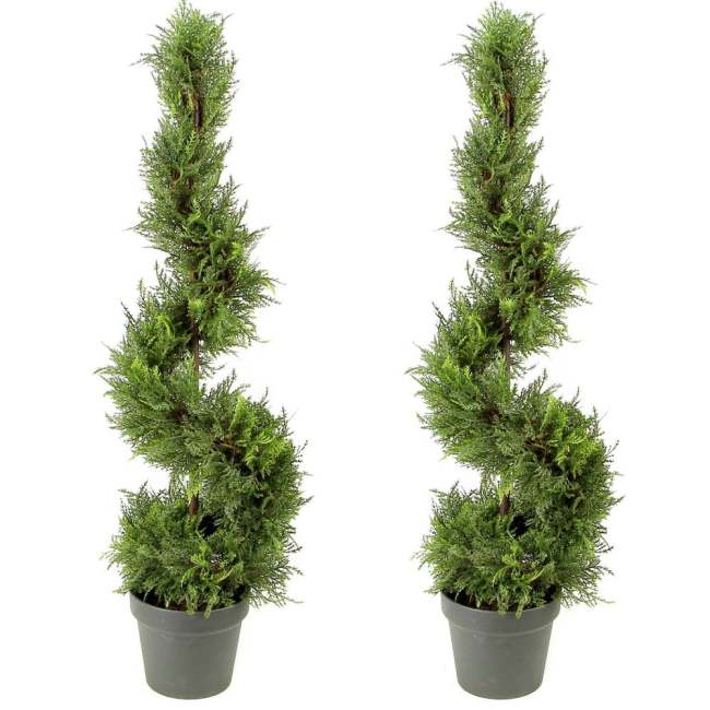 3-foot Artificial Cypress Spiral Topiary Tree in Pot (Set of 2)