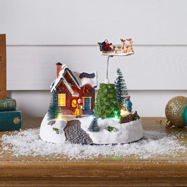 Flying Santa and Reindeer Miniature Village Decoration