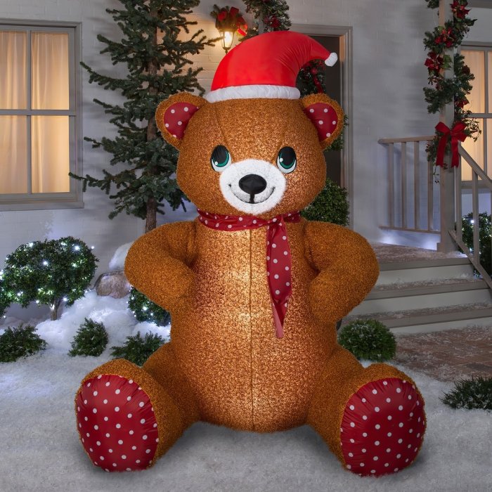 Animated Christmas Airblown Inflatable Mixed Media Hugging Teddy Bear Giant, 6.5 ft Tall