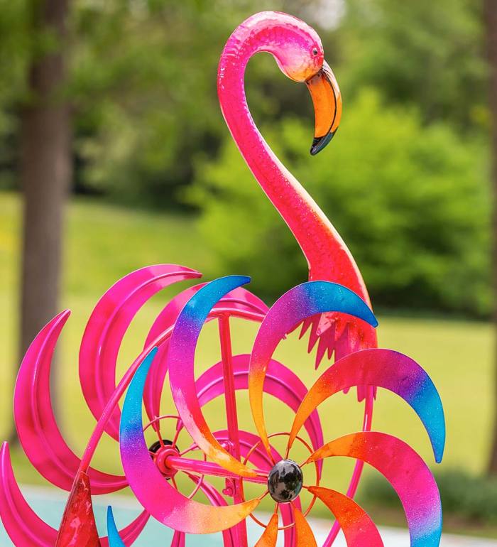 Free-Standing Pink Flamingo Wind Spinner
