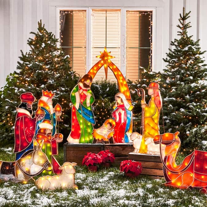 49-in Nativity Free Standing Decoration with White LED Lights