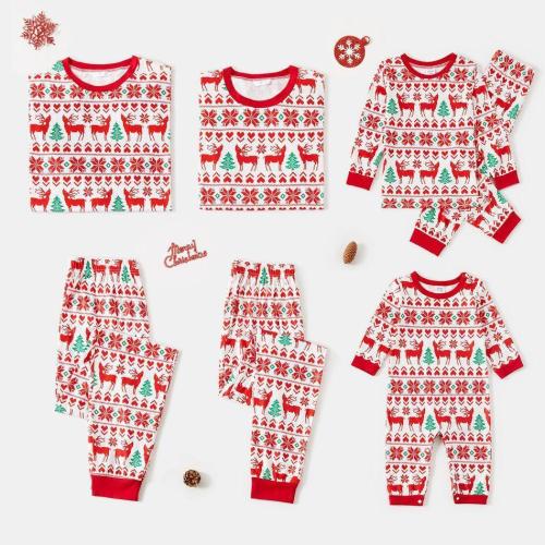 Plus Size Christmas All Over Print Red Family Matching Long-sleeve Pajamas Sets