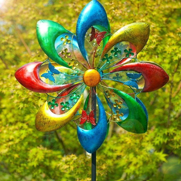 Wind Spinner Outdoor Metal Yard Spinner, 24  Diameter 71  Height Garden Spinner with 8 Colorful flower Blades, Dual Rotors Wind Sculpture for Outdoor, Patio, Yard Art, Garden Decoration