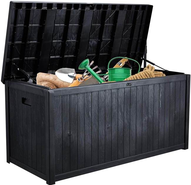 Large Deck Box, Outdoor Storage Container with 120 Gallon, Patio Garden Furniture for Garden Tools, Pillows, Pool Toys, Black