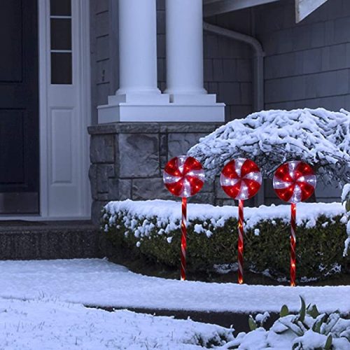Decorative Winter Christmas Lights for Front Yard, Red and White, Set of 3 Holiday decor