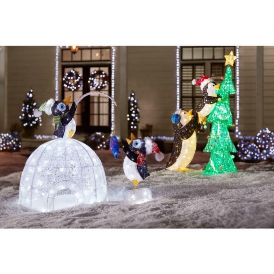 LED Tinsel Penguins with Tree Outdoor Christmas Decor