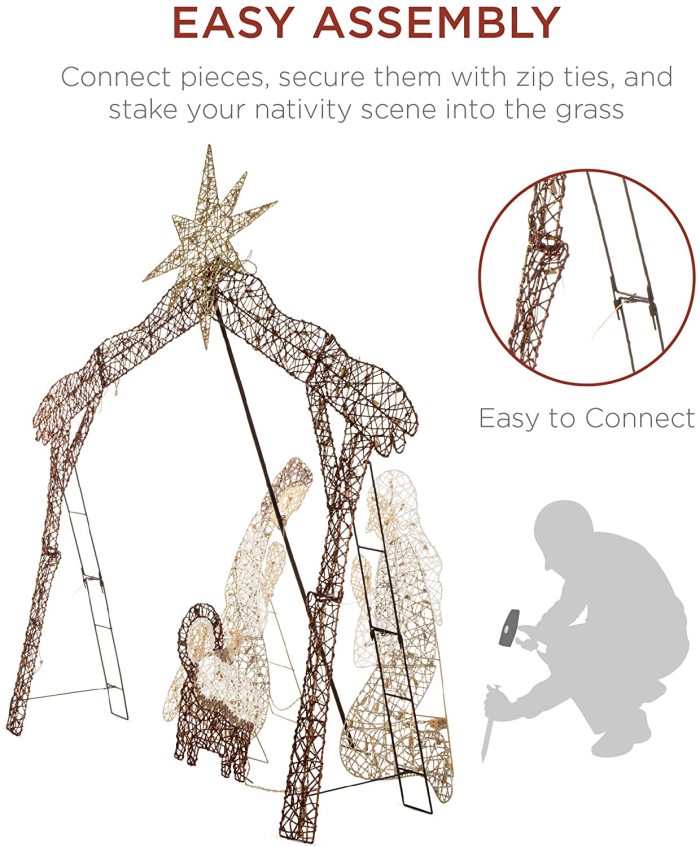 6ft Lighted Outdoor Nativity Scene, Christmas Holy Family Yard Decoration w/ 190 LED Lights, Stakes, Zip Ties