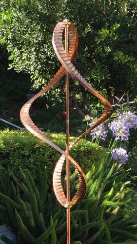 Stanwood Wind Sculpture: Kinetic Copper Dual Helix Spinner