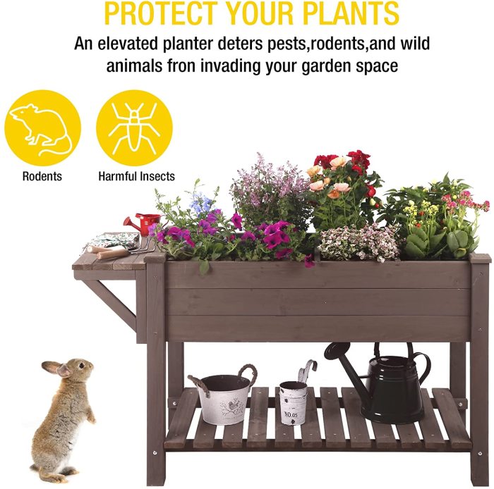 Raised Garden Bed, Elevated Plant Boxes Outdoor Large with Grow Grid - with Large Storage Shelf 52.7  x 22  x 30 