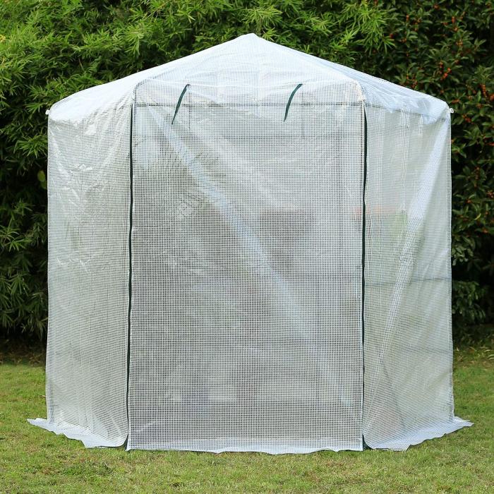 6.4'x6.4'x7.3' Portable Hexagonal Greenhouse w/ 3-Tier Shelf, White
