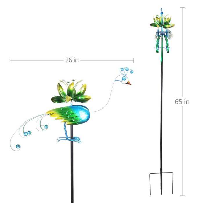 Metal Exotic Bird with Lotus Flower Spinner Garden Stake, 26 by 65 Inches