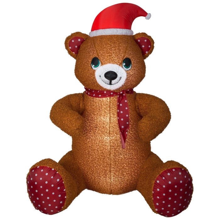 Animated Christmas Airblown Inflatable Mixed Media Hugging Teddy Bear Giant, 6.5 ft Tall
