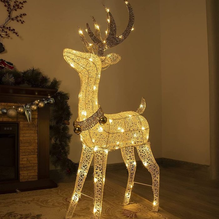 Christmas Lighted Reindeer with 70 Warm White Light，Light up Deer Decorations for Home Lawn Yard Garden Indoor Outdoor Adapter Plug in