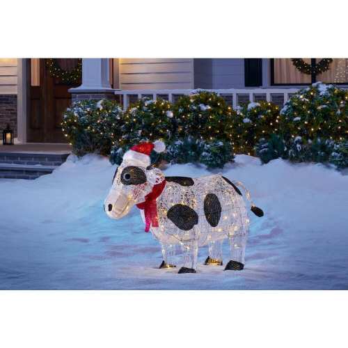 3 ft. 150 LED Cow with Santa Hat Outdoor Christmas Decor