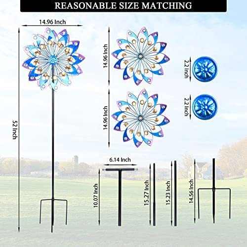 Wind Spinner Outdoor Metal 360 Degrees Double Wind Sculpture Kinetic Windmill for Garden Yard Patio Lawn