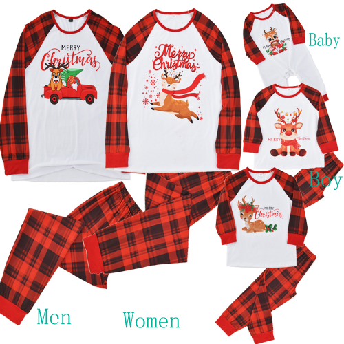 Plus Size Christmas round collar checked printed baby pajamas set
