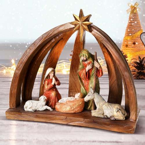 15  Resin Nativity In Arch Cresh W/Star