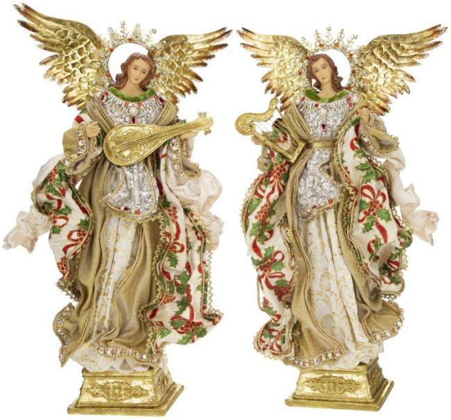 18  GOLD STANDING ANGELS WITH BASE ASSORTED SET OF 2