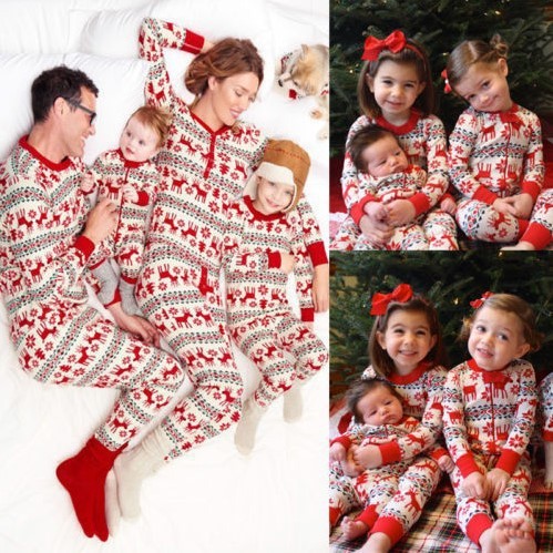 Family Matching Christmas Deer and Snowflake Pajamas Set 2021