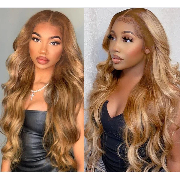 Honey Blond #27 Color Body Wave 13X4 Lace Frontal Wig