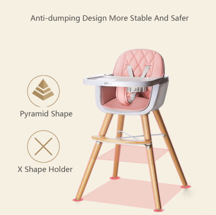 2-in-1 Convertible Wooden Baby High Chair, Classic Wooden Baby Feeding Chair