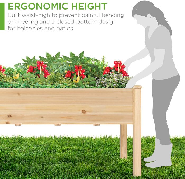 48x24x30in Raised Garden Bed, Elevated Wood Planter Box Stand for Backyard, Patio, Balcony w/Bed Liner, 200lb Capacity