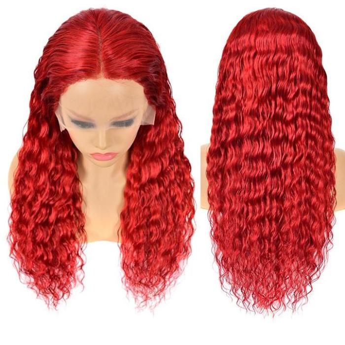 Hot Red Color Water Wave 13X4 Lace Frontal Wig