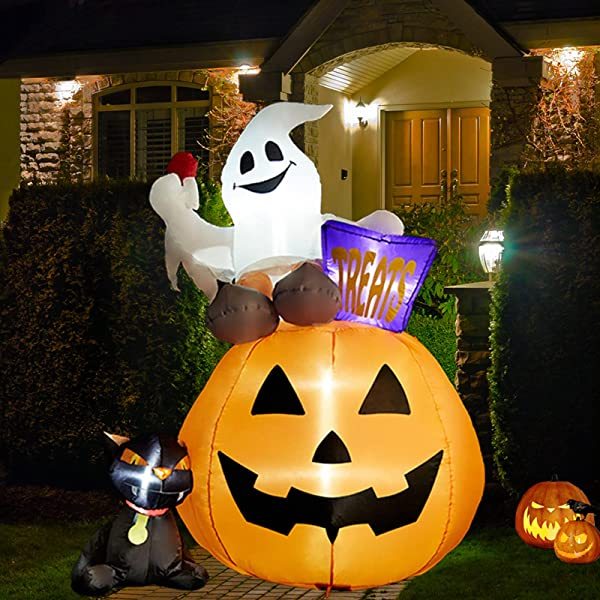 6 Ft Inflatable Lantern-Ghost-Cat, Blown up Halloween Decoration with LED Light, Tall, Indoor & Outdoor, Yard & Lawn Decor