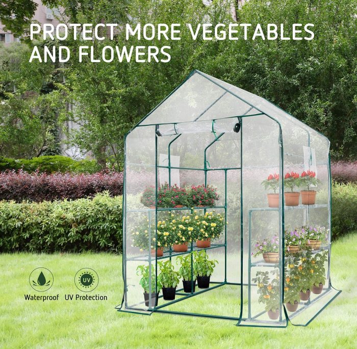 57 x57 x77  Transparent Walk-in Green House 2 Tiers 8 Shelves