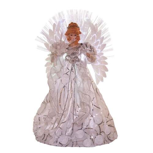 18-inch White and Silver Fiber-Optic LED Angel Treetop - 18 