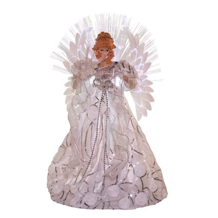 18-inch White and Silver Fiber-Optic LED Angel Treetop - 18 