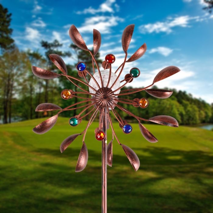 75  Solar Wind Spinner w/ Metal Garden Stake Multi Color Changing LED