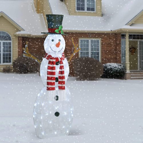 4 ft Snowman Christmas Decor Includes Pre-strung White Lights and Ground Stakes
