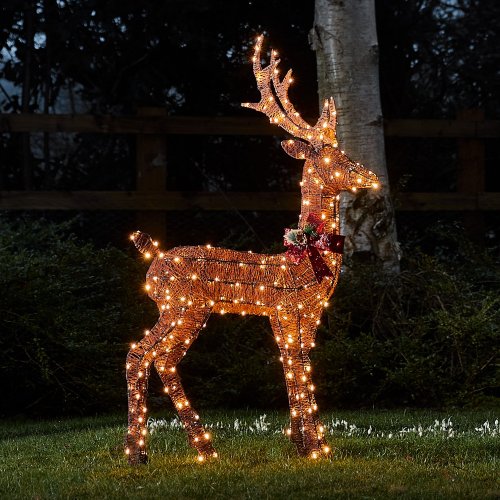 Christmas Decoration Brown Cotton Glitter Doe & Fawn Reindeer Outdoor Figure