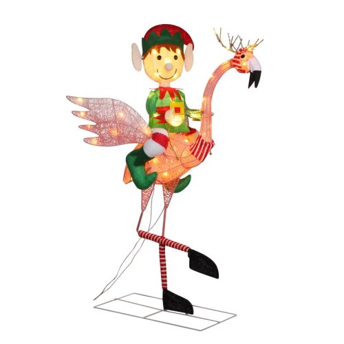 Christmas Flamingo Boy Lighted Display