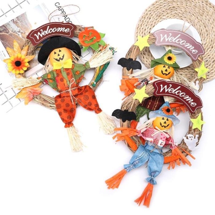 Pumpkin Witch Front Door Wreath For Halloween Or Fall Decoration