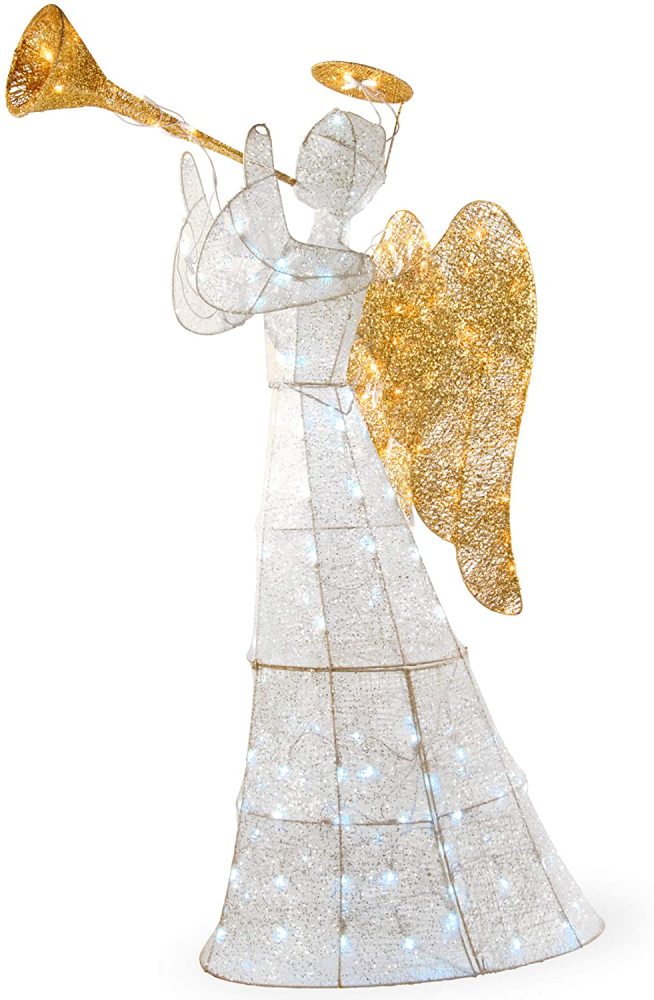Pre-lit Artificial Christmas Decor | Includes Pre-strung LED Lights and Ground Stakes | Crystal Angel - 5 ft