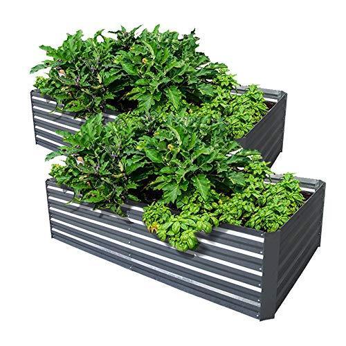 Galvanized Steel Raised Garden Bed Kit Extra Height Elevated Planter Box Steel Large Vegetable Flower Bed Kit (3.3 x 6.6 x 1.6 Ft, Zin--2 Pack)
